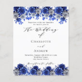 青王室の白花模様予算結婚式招待状 チラシ (正面)