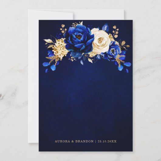 青王室の白金ゴールドメタリックフローラ結婚ズInvi 招待状 (裏面)