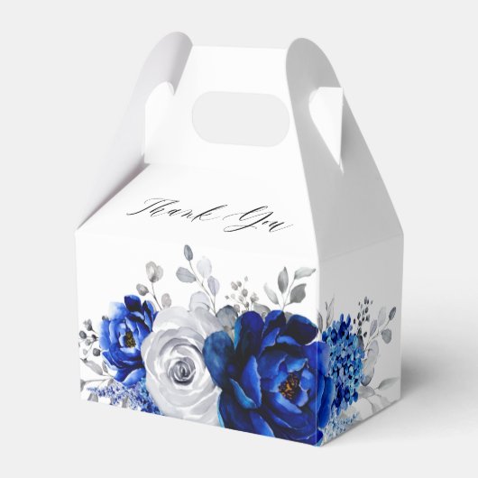 青王室の白銀金属ブライダルシャワー フェイバーボックス (正面サイド)