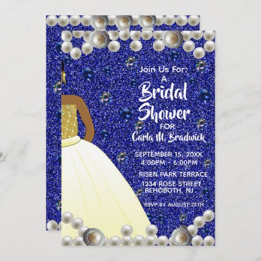 青王室の真珠アフリカ系アメリカブライダルシャワー 招待状 (正面/裏面)
