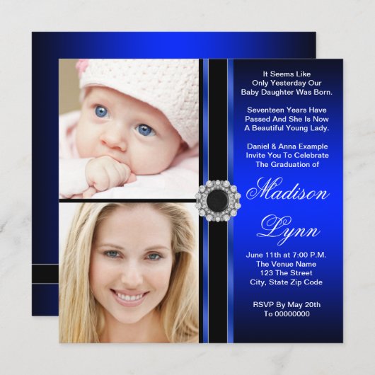 青王室の色で今は写真卒業 招待状 (正面/裏面)