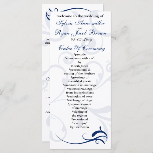 青王室の色と白の結婚式 プログラムラックカード プログラム (正面/裏面)