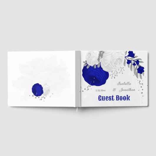 青王室の色と白の花シルバーボ結婚タネス ゲストブック (全面)