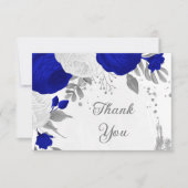 青王室の色と白の花シルバーボ結婚タネス サンキューカード (正面)