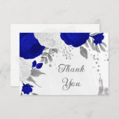 青王室の色と白の花シルバーボ結婚タネス サンキューカード (正面/裏面)