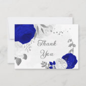 青王室の色と白の花シルバーボ結婚タネス サンキューカード (正面)