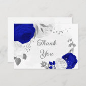 青王室の色と白の花シルバーボ結婚タネス サンキューカード (正面/裏面)
