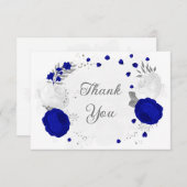 青王室の色と白の花シルバーボ結婚タネス サンキューカード (正面/裏面)