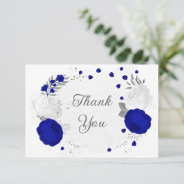 青王室の色と白の花シルバーボ結婚タネス サンキューカード