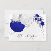 青王室の色と白の花シルバーボ結婚タネス サンキューカード (正面)