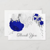 青王室の色と白の花シルバーボ結婚タネス サンキューカード (正面/裏面)