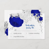 青王室の色と白の花シルバーボ結婚タネス 出欠カード (正面/裏面)