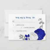 青王室の色と白の花シルバーボ結婚タネス 出欠カード (正面)