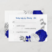 青王室の色と白の花シルバーボ結婚タネス 出欠カード (正面/裏面)