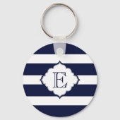 青王室の色と白ストライプ色の幾何学的パターン キーホルダー (正面)