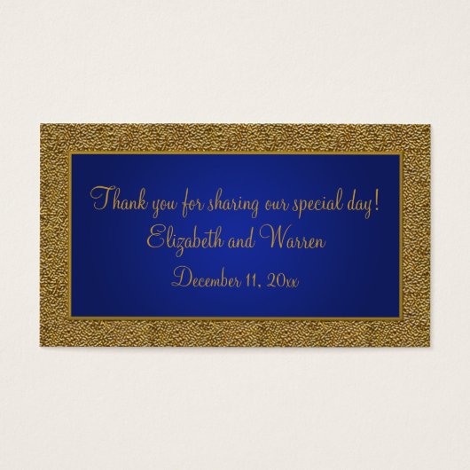 青王室の色と金ゴールド結婚式の引き出物ラベル (正面)