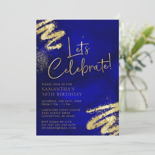 青王室の色と金ゴールド誕生日招待状 招待状 (スタンド正面)