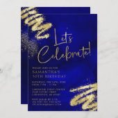 青王室の色と金ゴールド誕生日招待状 招待状 (正面/裏面)