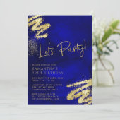 青王室の色と金ゴールド誕生日招待状 招待状 (スタンド正面)