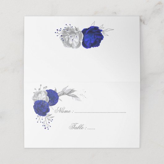 青王室の色と銀色の花の植物性 プレイスカード (外部開封)
