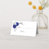 青王室の色と銀色の花の植物性 プレイスカード (正面)