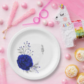 青王室の色と銀色の花の植物性 ペーパープレート (パーティー)