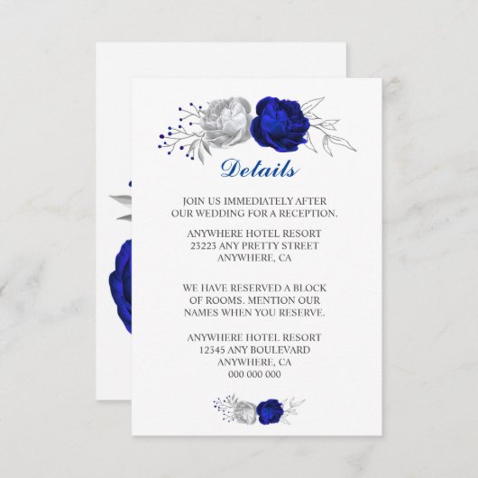 青王室の色と銀色の花の白詳細 エンクロージャーカード (正面/裏面)