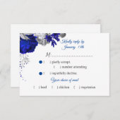 青王室の色と銀色の花の食事の選択RSVPカード 出欠カード (正面/裏面)