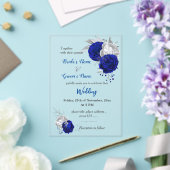 青王室の色と銀色の花ボタ結婚ニーズ アクリル招待状 (インサイチュ (ウェディング))