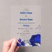 青王室の色と銀色の花ボタ結婚ニーズ アクリル招待状 (インサイチュ (ポータブル))