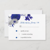 青王室の色と銀色の花RSVPカード 出欠カード (正面)