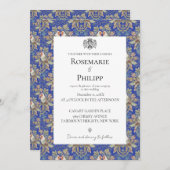 青王室の色のゴージャスなロバカスタムバードの写真結婚の写真 招待状 (正面/裏面)