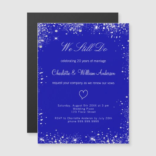 青王室の色のシルバ結婚ーの誓い マグネット招待状 (正面/裏面)