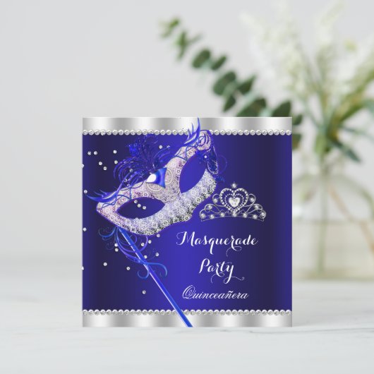 青王室の色の仮装キンセアニェラパーティーマスクジェム 招待状 (スタンド正面)