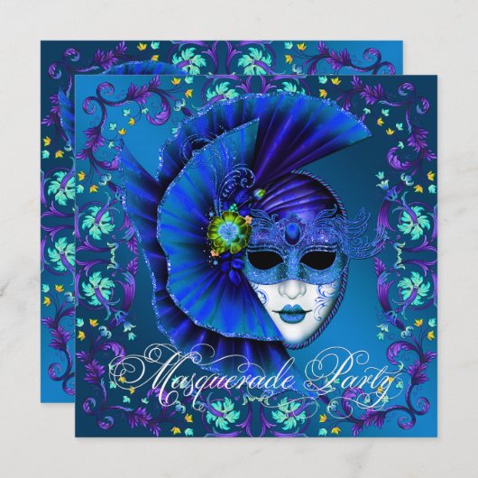 青王室の色の仮装パーティの招待状 招待状 (正面/裏面)