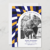 青王室の色の黄色の金ゴールド市松模様に写真の卒業 案内状 (正面)