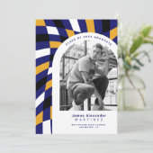 青王室の色の黄色の金ゴールド市松模様に写真の卒業 案内状 (スタンド正面)