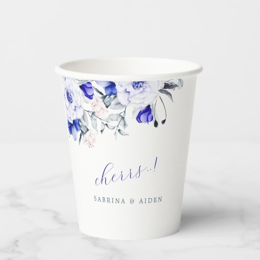 青王室の色アイボリーフローラ結婚 紙コップ (正面)