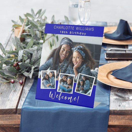 青王室の色写真コラージュ誕生日パーティーへようこそ 台座サイン