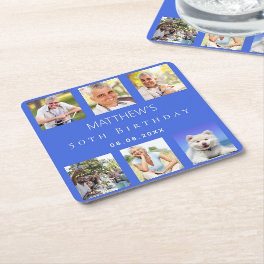 青王室の色写真コラージュ誕生日パーティー スクエアペーパーコースター (アングル)