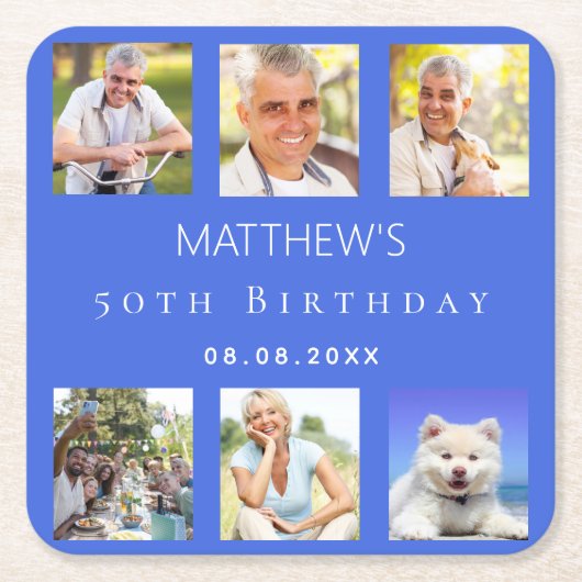 青王室の色写真コラージュ誕生日パーティー スクエアペーパーコースター (正面)