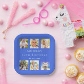 青王室の色写真コラージュ誕生日パーティー ペーパープレート (パーティー)