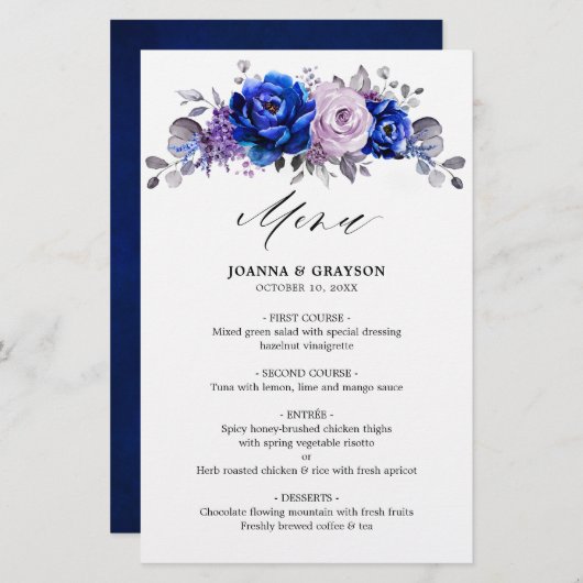 青王室の色薄紫紫フローラのメ結婚ニュー (正面/裏面)