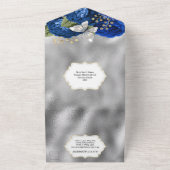 青王室の色銀蝶きらめくグリッターバラ オールインワン招待状 (外側)