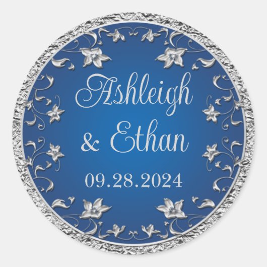 青王室の色、シルバーグレイ結婚フローラ ラウンドシール (正面)