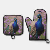 青王室の色：ラベンダー畑の青い孔雀 鍋つかみ&鍋敷きセット (正面)