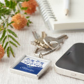 青王室の色、白フローラハートキーチェーン(名前) キーホルダー (側面)