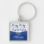 青王室の色、白フローラハートキーチェーン(名前) キーホルダー (正面)