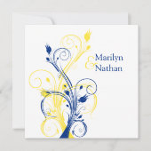 青王室の色、黄色、白フローラ結婚式の招待 招待状 (正面)