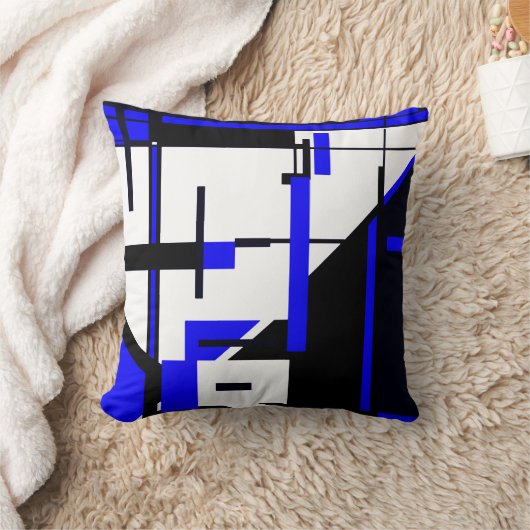 青王室の色、黒の白黒の幾何学的抽象芸術アート クッション (ブランケット)